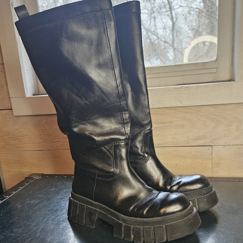 Zara Lug Sole Chunky Black Boots
